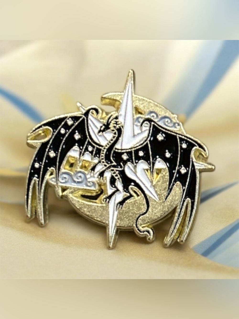 Black and Gold Dragon Enamel Lapel Pin -